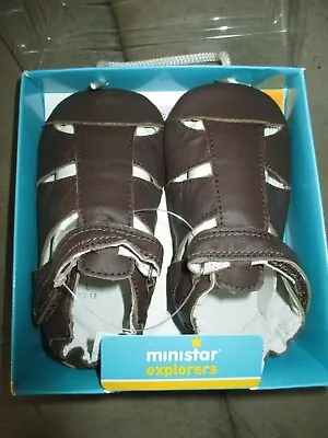 New NIP Ministar Explorer Leather Brown Shoes Sandals Sz L 12-18 Months • $14.99