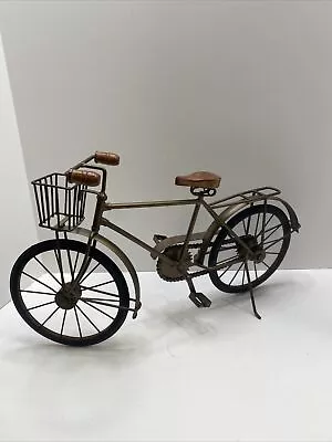 Vtg Metal Bike Sculpture Working Parts Wood Seat/Handlebars & Metal Basket 19   • $35