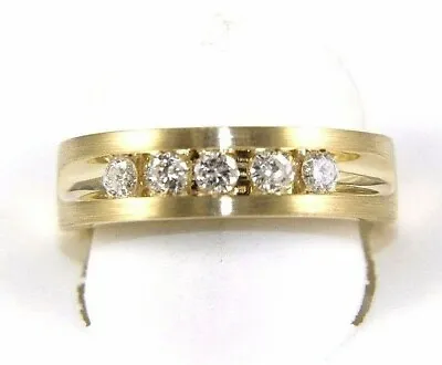 Natural Round Diamond 5 Stone Channel Men's Ring Band 14k Yellow Gold .48Ct • $950