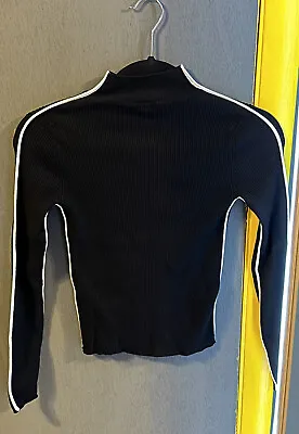 $9 • Buy Zara Black Ribbed Sweater Tp Long Sleeve S Black With White Details