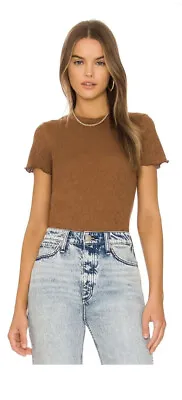Rag & Bone Ladies Gemma Jacquard Lace Short Sleeve T Shirt Top Brown Size Small • £14.99
