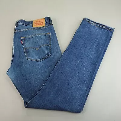 Levis 501 Jeans Men 36 X 36 Meas 36 X 34 Blue Button Fly Straight Leg Blue Denim • $22.95