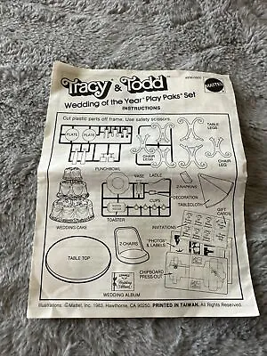 1983 Barbie Tracy & Todd Play Pals Set Of Instructions Wedding Of The Year • $5