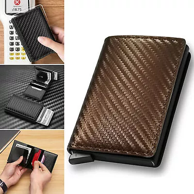 Men's RFID Blocking Slim Leather Wallet Credit Card ID Holder Carbon Fiber Purse • $3.99