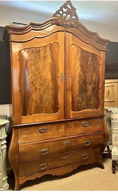 19th C Dutch Linen Press Bombe Chest Wardrobe Armoire - • £495