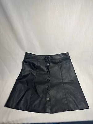 Divided H&M Mini Skirt SIze 2 Faux Leather Black Button Closure Lined • $1.99