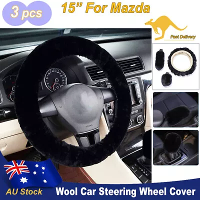 2023 Wool Faux Sheepskin Car Steering Wheel Cover For Mazda 15in Interior Parts • $15.96