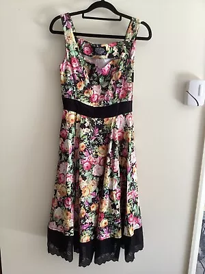 Hearts & Roses Size 10uk Rainbow Floral Print Vintage Style Fit & Flare Dress • $29.95