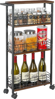 $51.99 • Buy LUMAMU Slim Storage Cart For Small Spaces, 4 Tier Rolling Vintage 