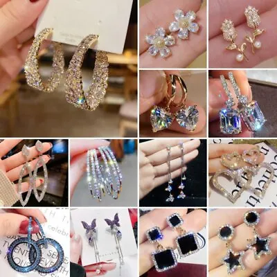 $1.31 • Buy Women Gorgeous Crystal Cubic Zircon Earrings Stud Dangle Wedding Jewelry Gifts