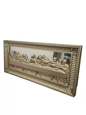 Vintage Silver Mirror Wall Art Last Supper 3D Picture Hollywood Regency • $39.99