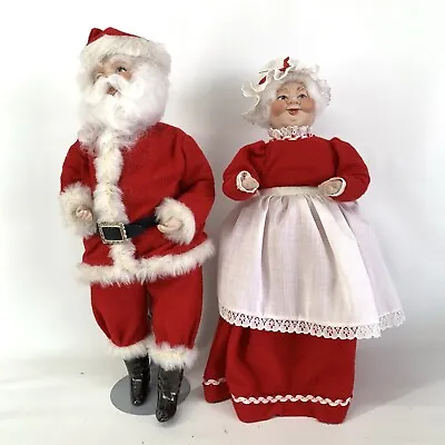 Vintage Mr. And Mrs. Santa Claus Dolls Hong Kong Porcelain Hands Feet Set Pair • $39.95