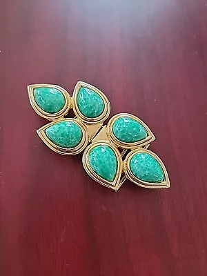 RARE Vintage Beautiful Large Mimi Di N Green Gold Tone Belt Buckle Signed 1982 • $20