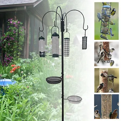 Wild Bird Feeding Station With Hanging Feeder Garden Water Bath Seed Tray 4 Pole • £17.85