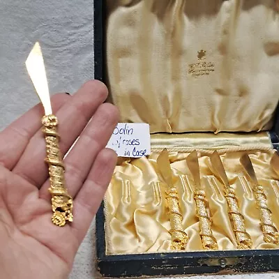 Antique 24k Plated Rose Vine Handle Pate Spreader Set In W.A Bolin Case • $19.50