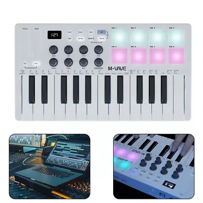 M-VAVE MIDI 25-Key USB MIDI Keyboard Controller With 8 Backlit Drum Pads 8 Knobs • $81