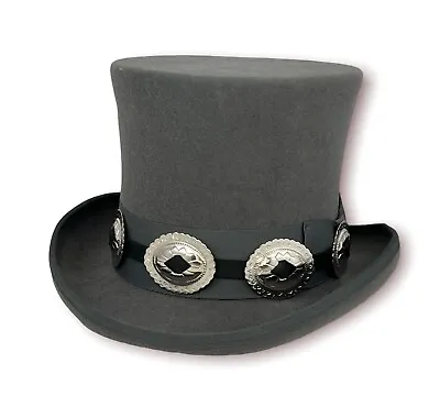 Gray 100% Wool Felt Top Hat Concho Band Victorian Costume Slash Mad Hatter USA • $79.99