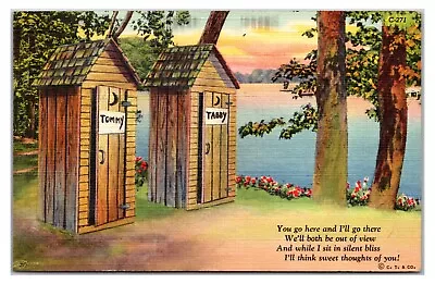 Vintage 1940s - Funny Outhouse Comic Cartoon Postcard (Posted 1941) • $3.50