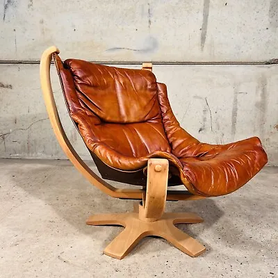 Vintage Danish Skipper 70s Hand Dyed Tan  Leather Swivel Chair  #A117 • £750