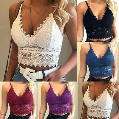 £3.49 • Buy Women‘s Lace V Neck Sexy Bustier Bralette Bralet Bra Crop Top Cami Vest Camisole