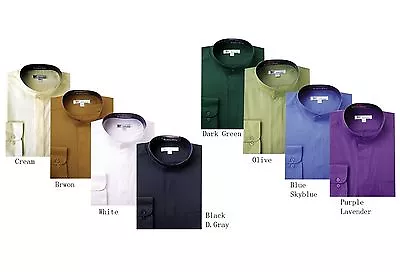 Men's Classy Mandarin Collar Hidden Button Dress Shirt Many Colors SG 01 • $14.50