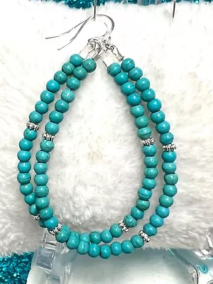 $6.99 • Buy Western Turquoise & Silver Sterling Silver Filled Teardrop Earrings 2 3/4 Inch