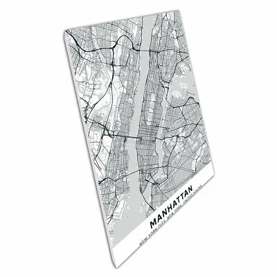 £15.98 • Buy Black White Urban Map Manhattan NYC New York Minimal Abstract Print Canvas