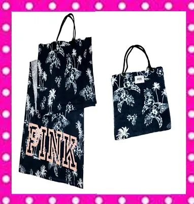 Victoria Secret Pink PACKABLE FLORAL PALM Logo BEACH BATH SWIM TOWEL TOTE BAG • $28.99