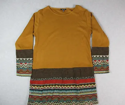 Yak & Yeti Woman's Long Top XL Brown & Multicolor Trim Long Sleeve Made In Nepal • $16.99