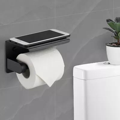 Toilet Paper Roll Holder With Phone Shelf Tissue Rack Matt Black Bathroom • $22.99