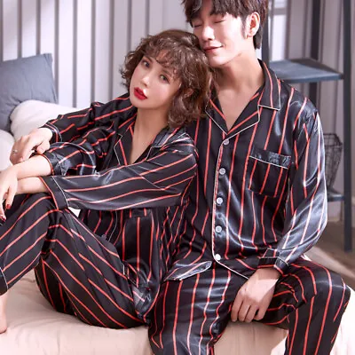 Women Men Silk Satin Pajamas Set Sleepwear Comfort Pyjamas Long Sleeve Nightwear • $18.45