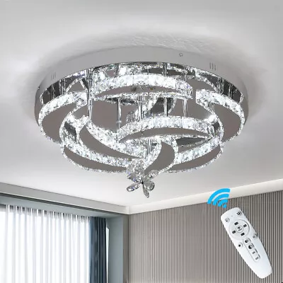 56W Dimmable Crystal LED Ceiling Light Chandelier Living Room Bedroom Remote UK • £89.99