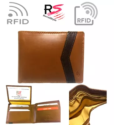 Mens Leather Wallet  RFID Blocking Premium Style Leather Bi-Fold Wallet Brown • $14.99