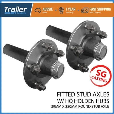 $151 • Buy 2X Trailer Holden HQ 5 Stud Hubs Fitted 39mm Round Stub Axles. LM Bearings 750KG