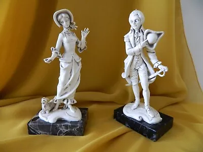 Vintage DEPOSE Italy Carrara Marble Base Figurine Lady 176 & Man 175 Resin • $30