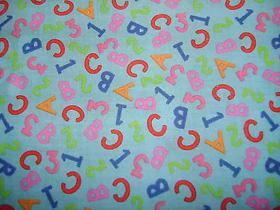 Turquoise 123 Numbers Craft  Polycotton Fabric 112cm Wide Sold Per Metre • £2.50