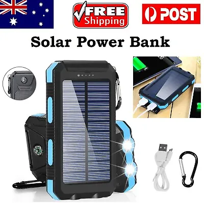 $39.99 • Buy Portable 20000mah Solar Panel Power Bank External Battery Dual USB Phone Charger