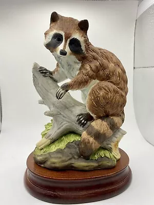 Vntg. Andrea By Sadek Porcelain Raccoon Figurine W/Wooden Stand #5619 MINT • $18