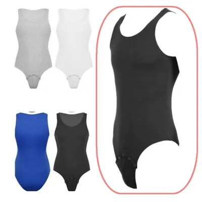 Men Bodysuit Press Button Crotch Jumpsuit Press Button Crotch Leotard Vest Shirt • $11.82