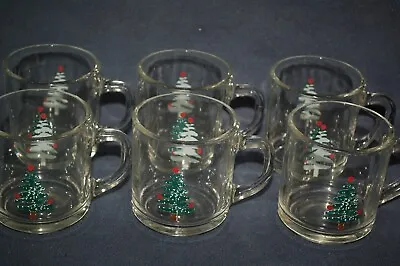 Vintage Set Of 6 Anchor Hocking Christmas Tree Mugs • $19.99