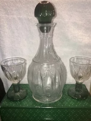 New In Box Vintage AVON Liquor Decanter Collection With 2 Goblets Green Clear • $27.49