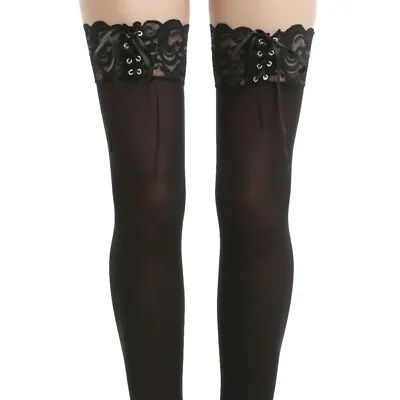 Hot Topic Plus 1x/2x Size Stay Up Black Corset Lace Up Top Thigh High Stockings • £13.29