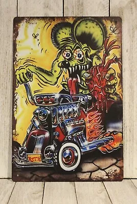 Rat Fink Tin Metal Sign Poster Vintage Look Hot Rod Racing Man Cave Garage 97 • $10.97