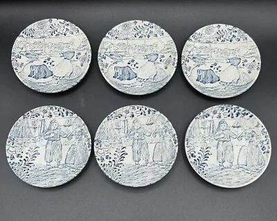 BOCH Delft 6 Small Tea Appetizer Plates 2 Scenes Dutch Holland Children 4” VTG • $63