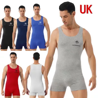 UK Men Wrestling Singlet Jumpsuit Workout Fitness Muscle Tank Bodysuit Underwear • £17.38