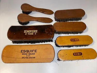 Lot Of 8 Vintage Horsehair Brushes For Shoes Esquire Kiwi Empire Wooden • £39.51