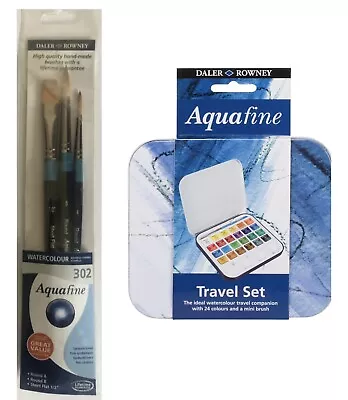 Daler-Rowney Aquafine Travel Tin 24 Half Pans W/Mini Brush & 3 Brushes Set 302 • £14