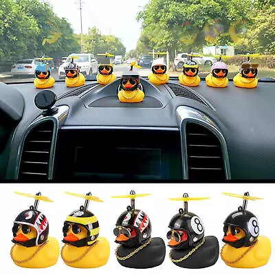 Rubber Duck Toy Car Ornaments Yellow Duck Dashboard Decorations With Helmet • £7.36