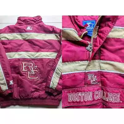 BC Boston College Eagles 90s STARTER Puffer 1/2 Jacket L Red Gold NCAA Vintage • $180