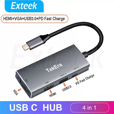 $25.95 • Buy Type C To USB-C HDMI USB 3.0  VGA  PD Converter Cable 4 In 1 Hub For MacBook Pro